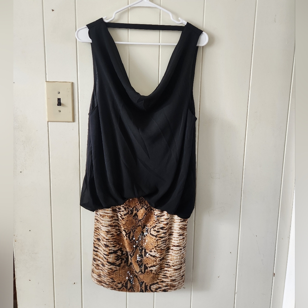 Lush Black Sheer Sequined Dress Size L